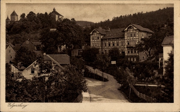 Postcard Elgersburg in Thuringia, half-timbered houses, forest landscape, buildings, melodic river