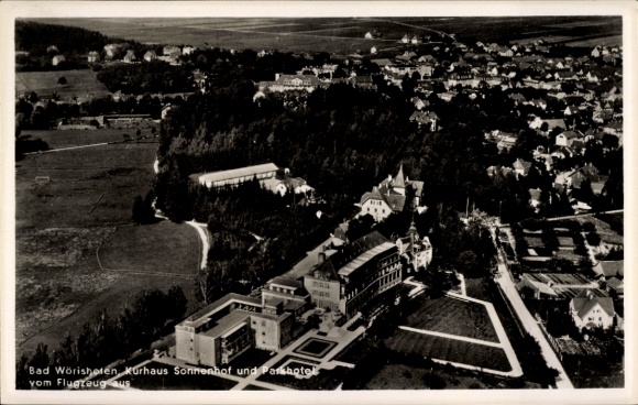 Ak Bad Wörishofen im Unterallgäu, Kurhaus Sonnenhof und Parshotel, Luftaufnahme, Landschaft, Häus