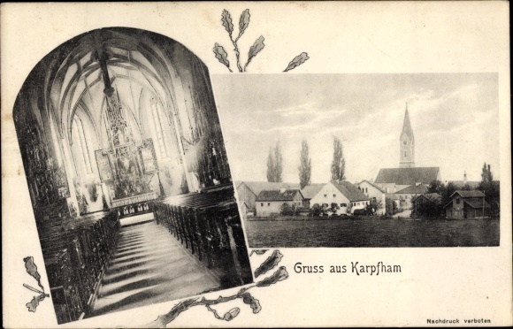 Ak Karpfham Bad Griesbach im Rottal Niederbayern, kerk, binnenaanzicht, uitzicht op de stad