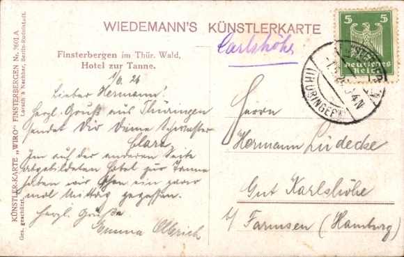 Artist Postcard Finsterbergen Friedrichroda in the Thuringian Forest, Hotel zur Tanne