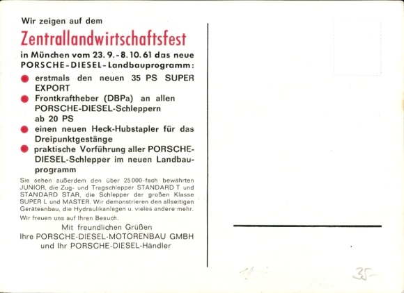 Ak-reclame, tractor, standaardster, superexport, Porsche diesel