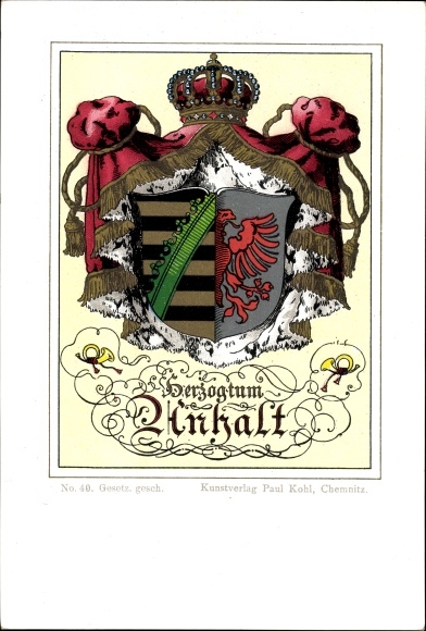 Coat of arms Chromo-Litho Duchy of Anhalt, crown