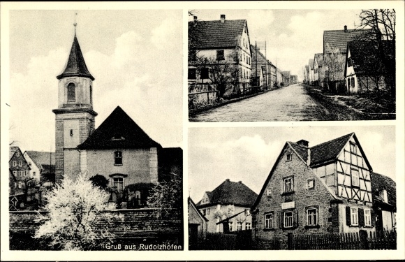 PC Rudolzhofen Uffenheim in Middle Franconia, church, street section, grocery store