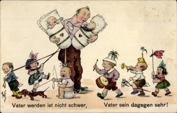 Postcard Becoming a father is not difficult, but being a father is very difficult!