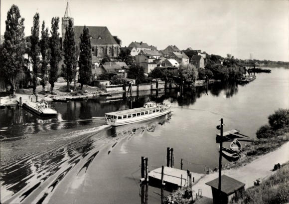 Postcard Fürstenberg an der Havel, partial view, ship