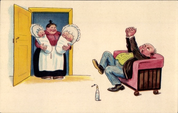 Artist Postcard Life is often very serious and difficult, men have triplets