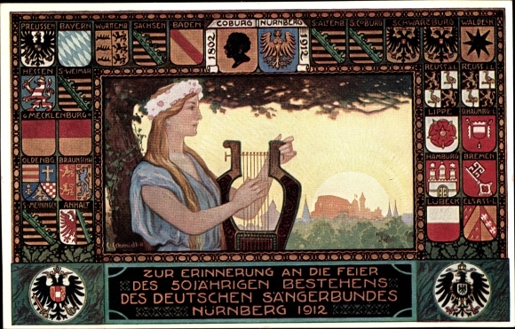 Artist coat of arms PC Nuremberg in Middle Franconia, 50th anniversary of the Deutscher Sängerbund 1912