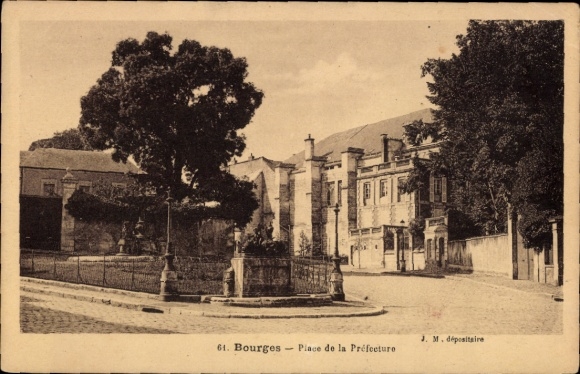 Postcard Bourges Cher, Place de la Préfecture, trees, fountains, buildings