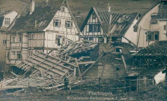 Postcard Plochingen am Neckar, destruction after the hurricane June 1, 1913