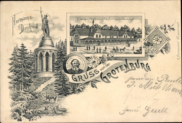 lito Detmold w Nadrenii Północnej-Westfalii, Grotenburg, Pomnik Hermanna, Gasthof C. Reineke, E. Bandel