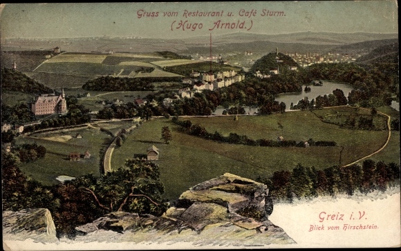 Postcard Greiz im Vogtland, view from Hirschstein