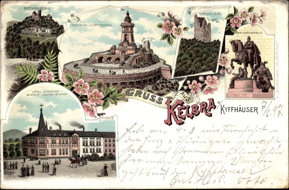 Chromo-Litho Kelbra at the Kyffhäuser, Kaiser Wilhelm monument, Hotel Kaiserhof, Rothenburg