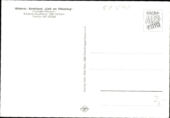Postcard Valbert Meinerzhagen in Sauerland, Bakery Confectionery Café at Ebbehang, coat of arms