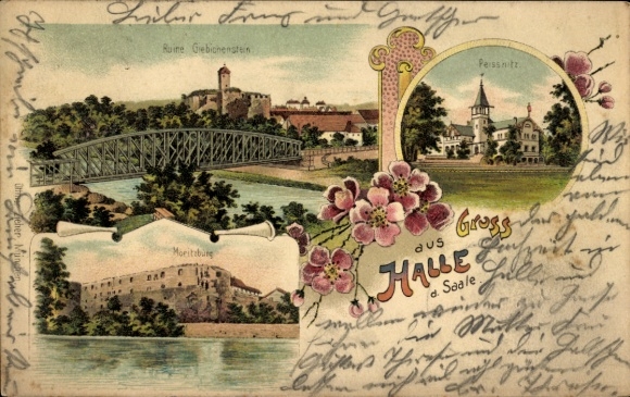 Postcard Giebichenstein Halle an der Saale, Giebichenstein ruins, Peissnitz, Moritzburg, Saale, colorful