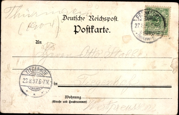 Chromo-Litho Bebra on the Fulda in Hesse, Breitenbach, train station, Hotel Schlueter, total view