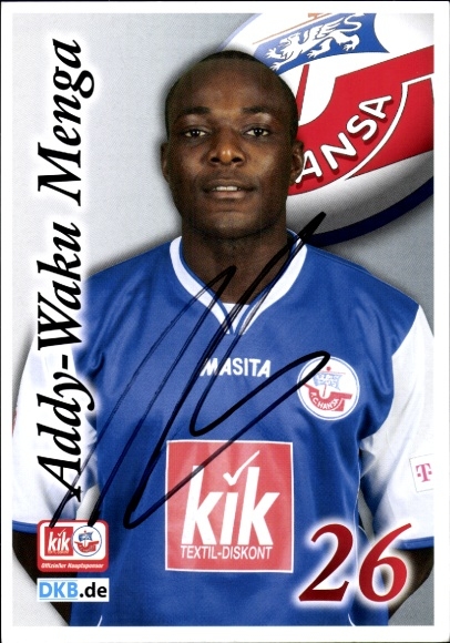 Autograph card footballer Addy-Waku Menga, FC Hansa Rostock, autograph