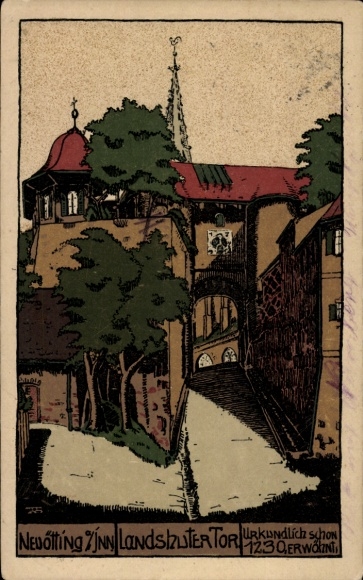 litografia KP Neuötting w dzielnicy Traunstein w Górnej Bawarii, Landshuter Tor