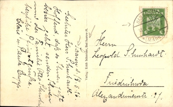 Postcard Bad Sassendorf in Westphalia, house on the water, surrounded by trees, clouds in the sky