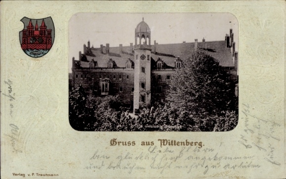 Embossed coat of arms Postcard Lutherstadt Wittenberg, Lutherhaus