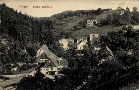 Ak Rathen an der Elbe Sächsische Schweiz, Dorfansicht, Sächsische Schweiz, Häuser, Bäume