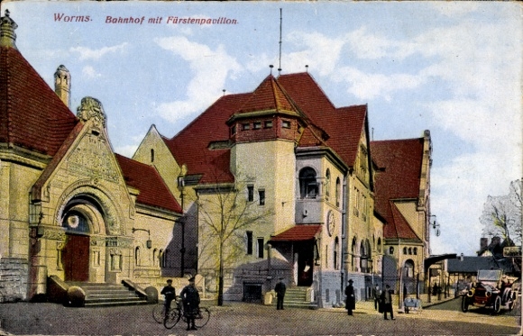 Ak Worms am Rhein, Bahnhof mit Fürstenpavillon