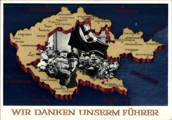 Postal stationery Postcard We thank our Führer, Sudetenland, Bohemia, Moravia, Hitler