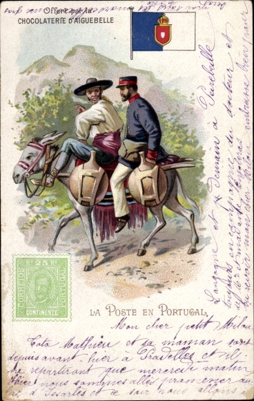 Stamps Chromo-Litho Portugal, La Poste en Portugal, Postman, mule