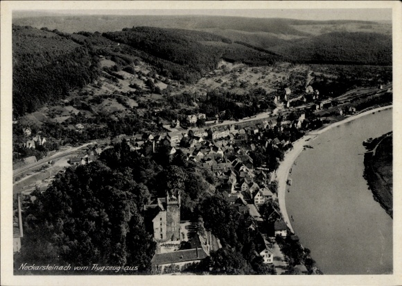 Postcard Neckarsteinach in Hessen, Neckarsteinach from the plane, 25 September 1942