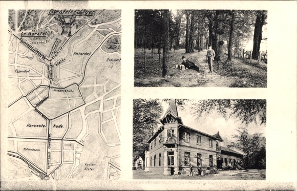 Postcard Hamburg Groß Borstel, Borsteler Jäger, city map