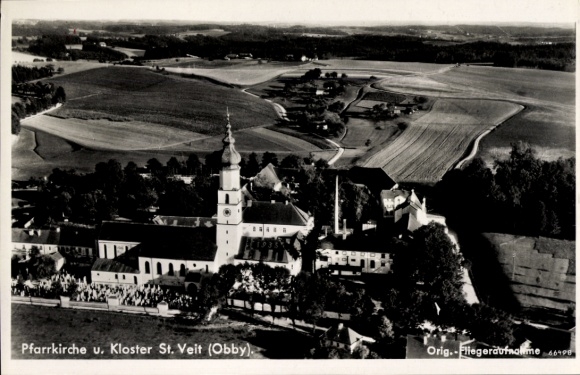 Postcard Neumarkt Sankt Veit an der Rott Upper Bavaria, aerial photograph, parish church, monastery