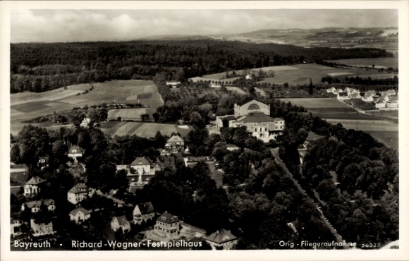 Postcard Bayreuth in Upper Franconia, aerial photograph, Richard Wagner Festival Hall