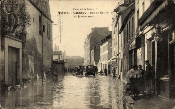 PC Clichy Hauts-de-Seine, Rue de Neuilly, flood 1910
