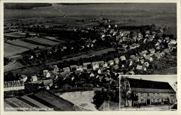 Postcard Volkertshausen Baden Württemberg, aerial photograph, Gasthaus zum Kranz