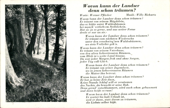 Lid Postcard What can a soldier dream of?, words by Werner Pflücker
