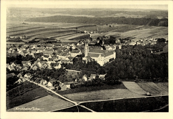 Postcard Kirchheim in Schwaben Allgäu, aerial photograph