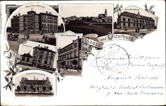 Chromo-Litho Osterburg in der Altmark, Königl. Teachers&#39; seminar, district building, pedagogical school, deaf-mute sanctuary