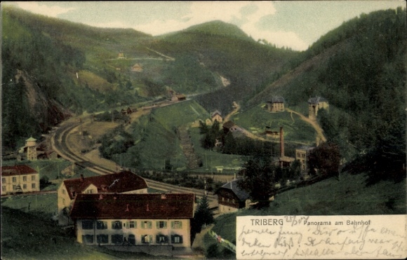 Ak Triberg im Schwarzwald, Panorama am Bahnhof