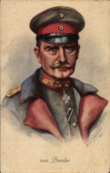 Artist PC Schneider, Rud., Generaloberst Hans von Beseler, portrait, advertisement, Jasmatzi cigarettes