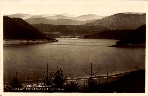 Postcard Hemfurth Edersee Edertal Hessen, The Eder Dam, view of the Edersee with dam wall