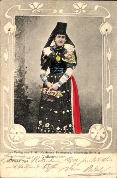 Passepartout Postcard Rodenberg, Young Woman in Folk Costume