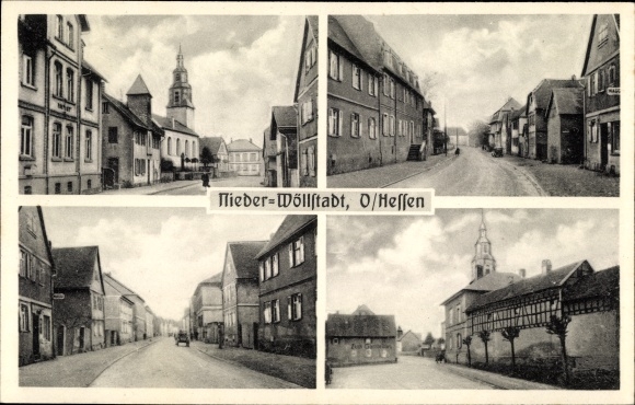 PC Nieder Wöllstadt in Hessen, parts of the street, commercial buildings, church, Inn Zum Gambrinus