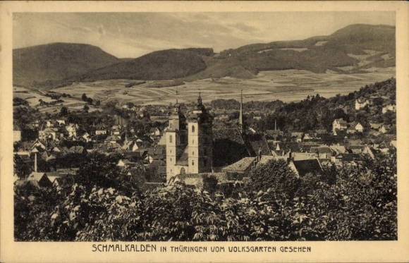 Postcard Schmalkalden in the Thuringian Forest, general view from the Volksgarten
