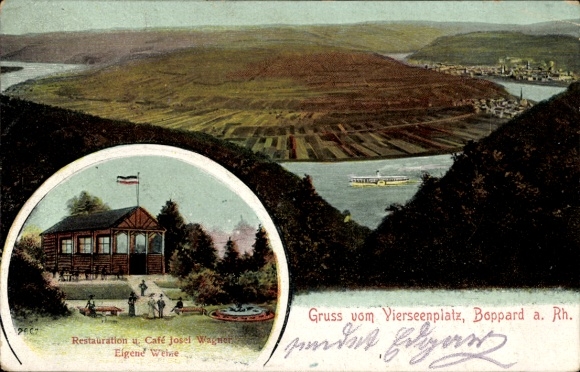 Postcard Boppard am Rhein, Restaurant, Café Josel Wagner, Vierseenplatz, Rhine, Landscape View