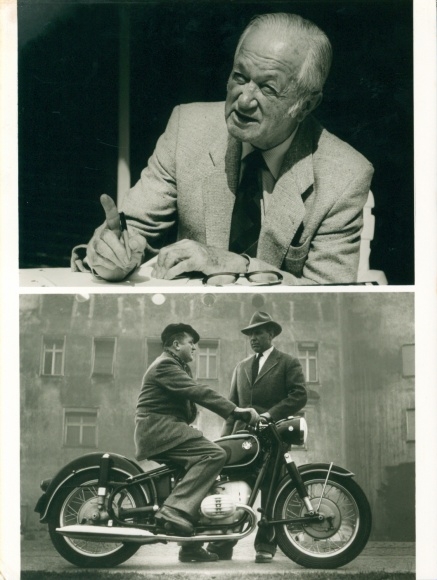 Postcard technician and designer Helmut Werner Bösch, motorcycle