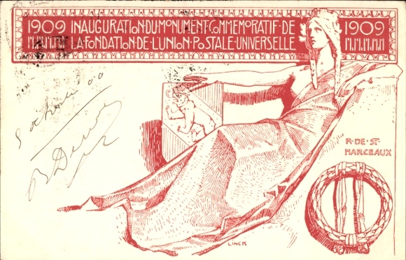 Ganzsachen Ak Schweiz, Gründung des Weltpostvereins, Einweihung des Denkmals 1909
