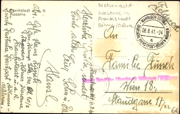 Postcard Frenštát pod Radhoštěm Frankstadt unter dem Radhoscht Mährisch Schlesien, Kaserne, Wehrmacht