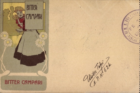 Postcard advertising, Bitter Campari, drink. Alcohol