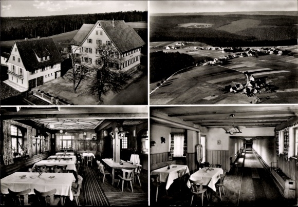 Postcard Schömberg in the Black Forest Württemberg, landscape view, guesthouse, dining room, interior