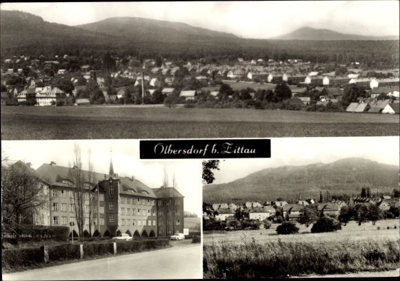 Postcard Olbersdorf in Saxony, upper district with Buchberg and Lausche, high school, view z. potter