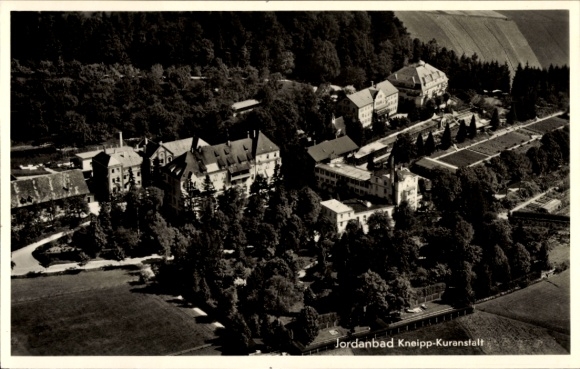 Postcard Jordanbad Biberach an der Riß Upper Swabia Württemberg, Kneipp spa, aerial photograph